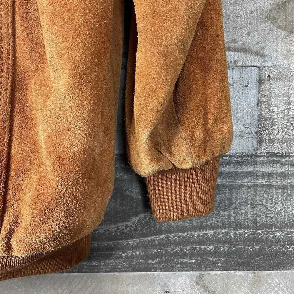 Vtg Hi Gear Mens S Rust Brown Leather Suede Jacket Lined Hooded Heavy‎ Western